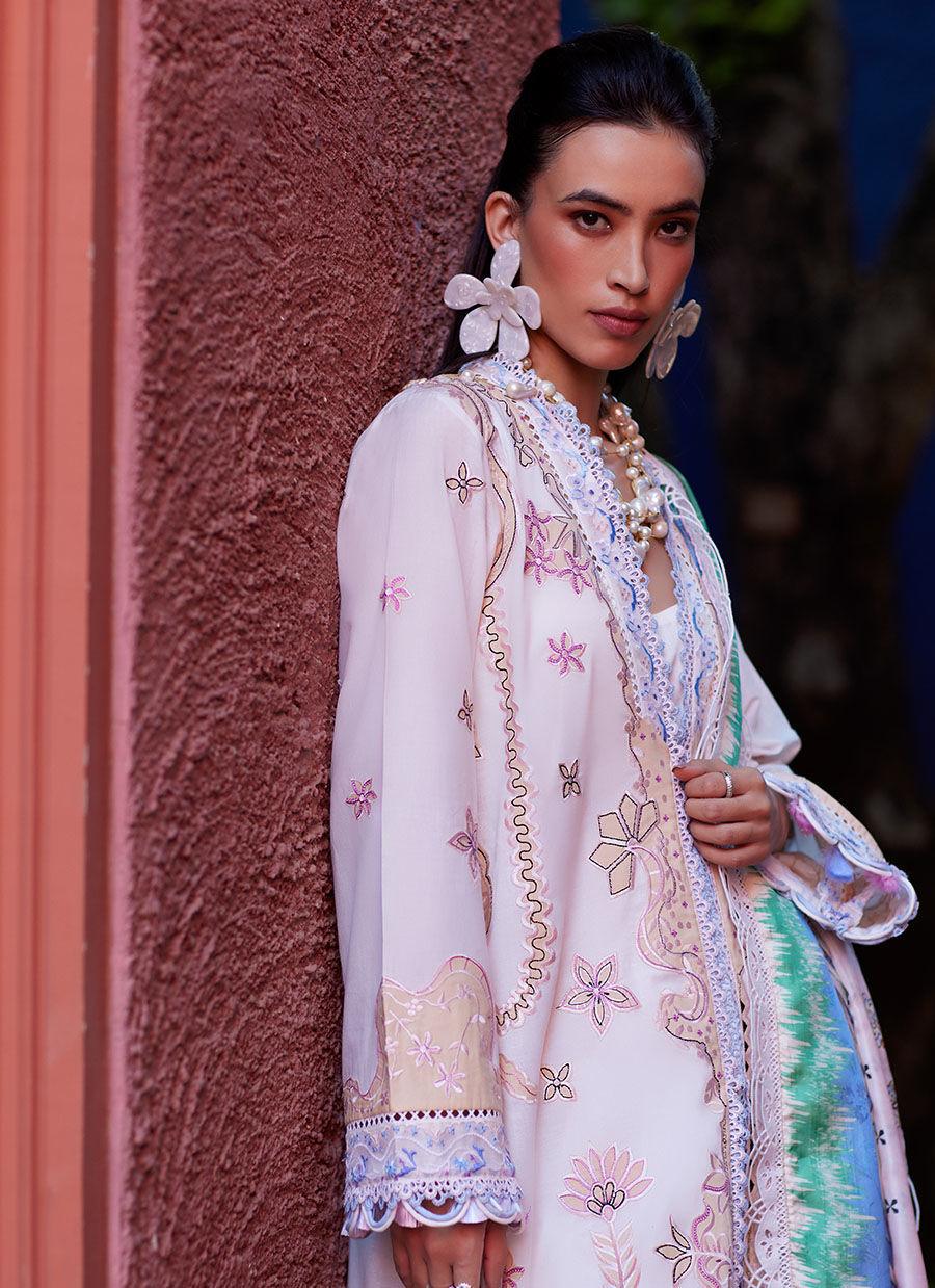 Pakistani Embroidered Unstitched Three Piece - Ivory