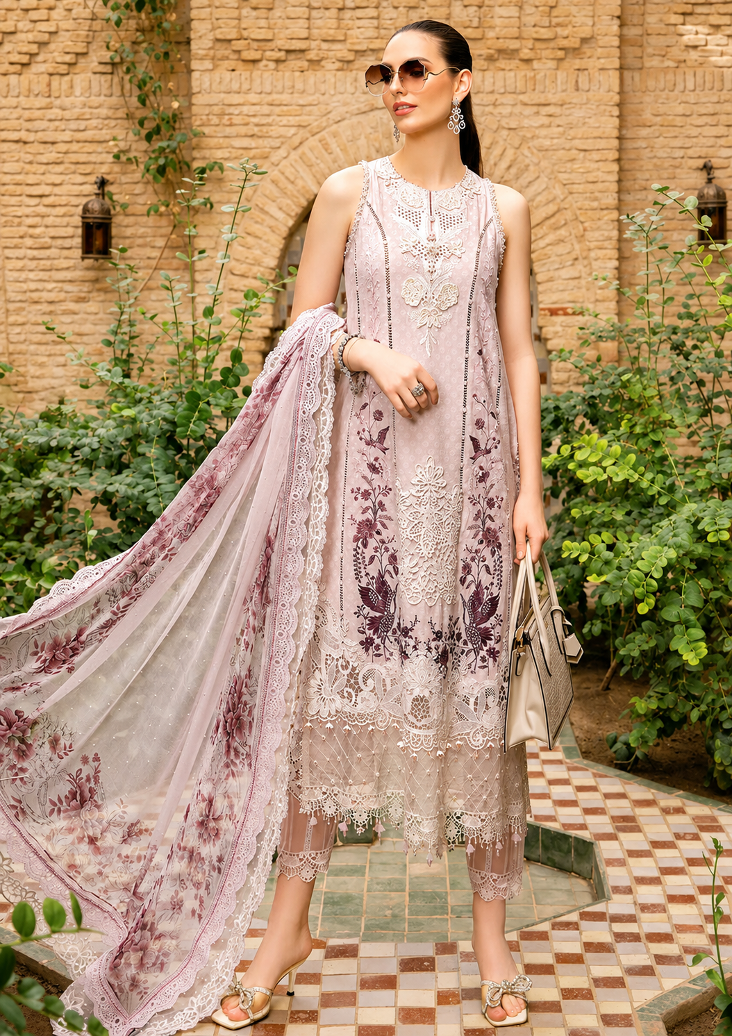 Pakistani Maria B Lawn Unstitched Three Piece - Pastel Pink