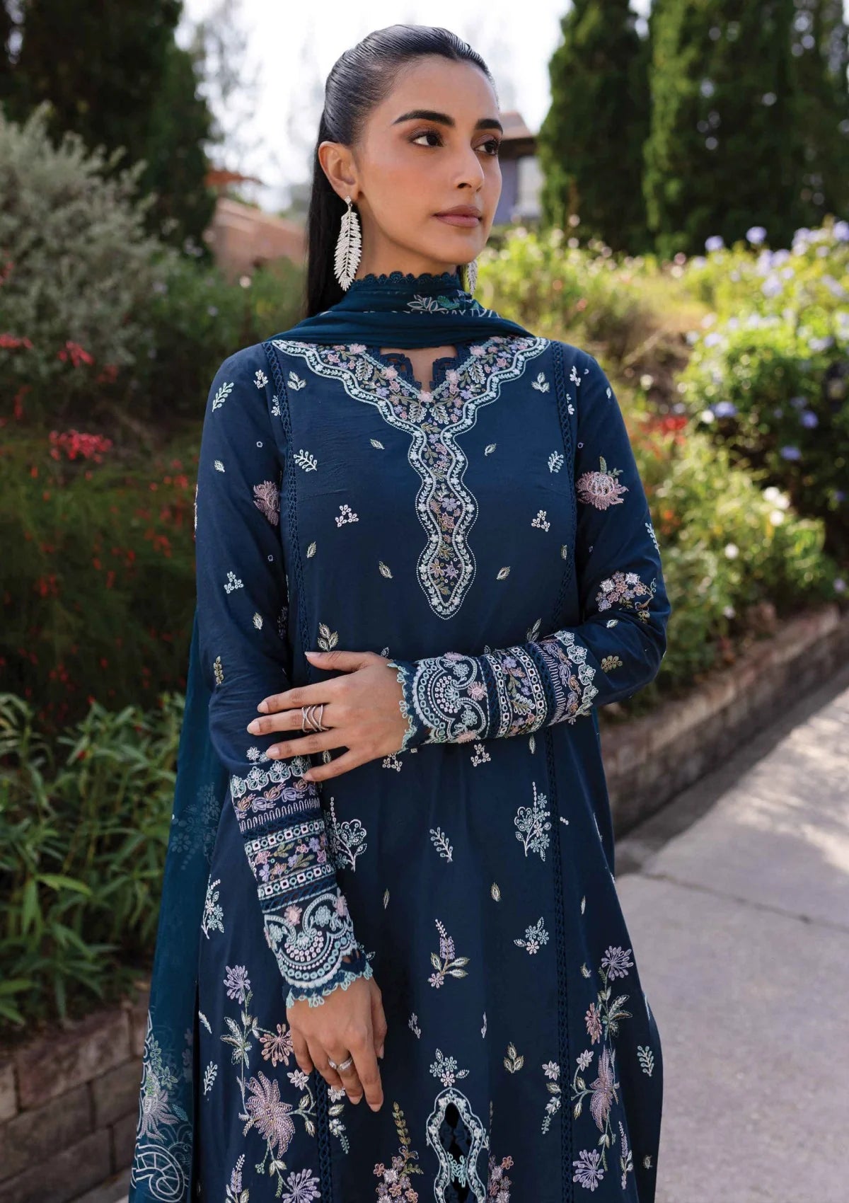 Pakistani Qline by Qalamkar Embroidered Lawn Unstitched Three Piece - Bleu