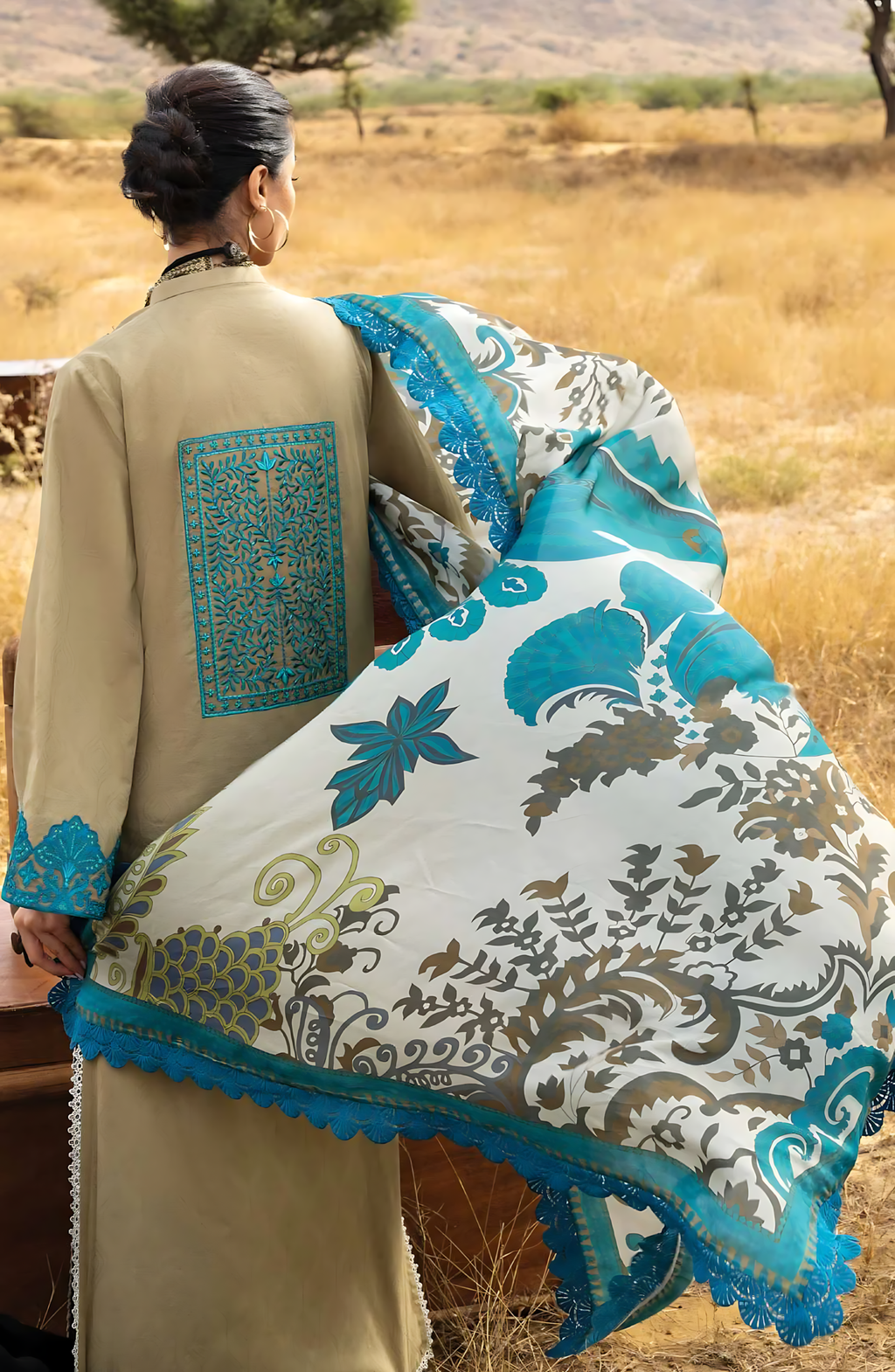 Pakistani Zainab Chottani Embroidered Jacquard Unstitched Three Piece - Beige
