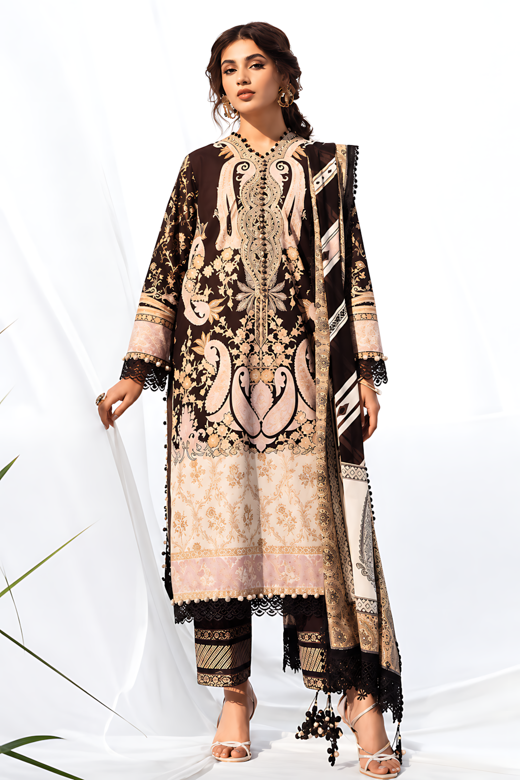 Pakistani Sana Safinaz Muzlin Unstitched Three Piece - Cocoa Bean