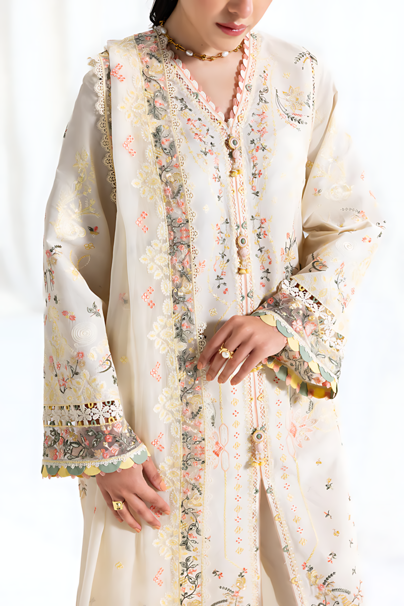 Pakistani Qalamkar Embroidered Lawn Unstitched Three Piece - Rina