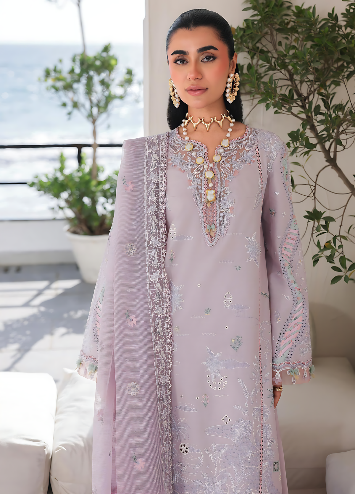 Pakistani Sahil by Qalamkar Lawn Unstitched Three Piece - Light Purple