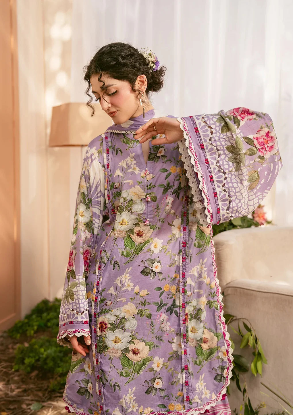 Pakistani Elaf Premium Digital Printed Unstitched Lawn Three Piece - Lilabelle