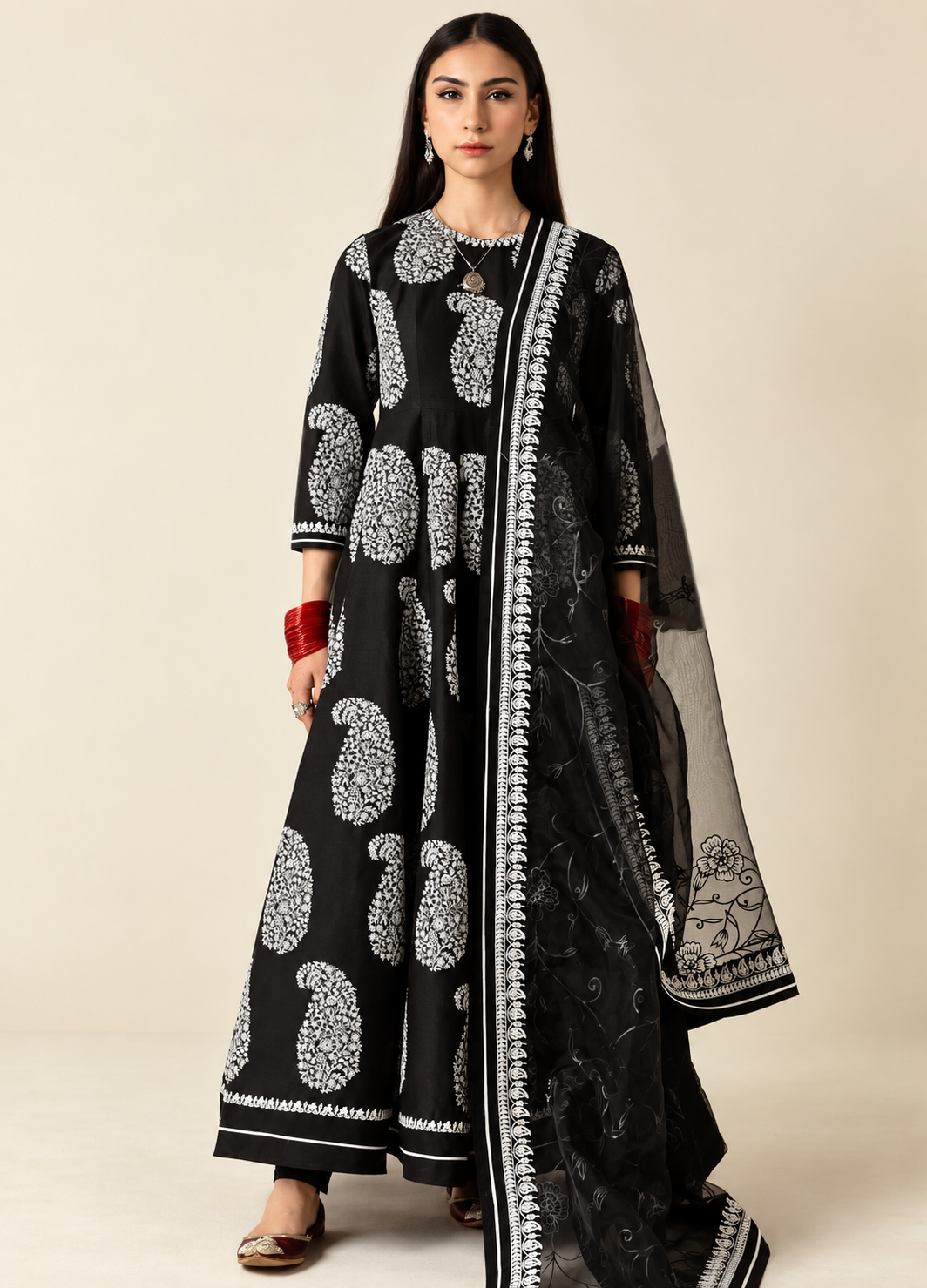 Pakistani Zara Shahjahan Lawn Unstitched Three Piece - Black
