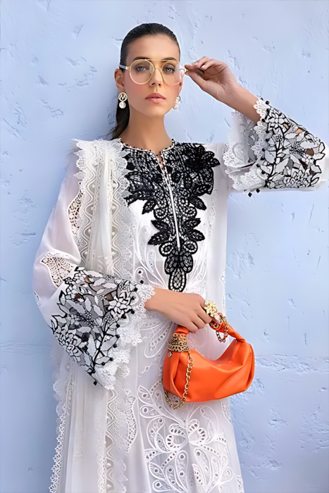 Pakistani Maria B Luxury Lawn Unstitched Three Piece - White