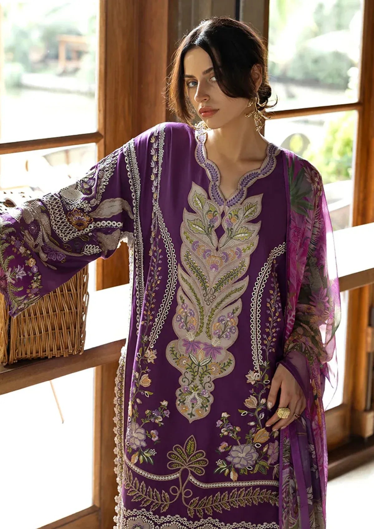 Pakistani Eastern Lawn Three Piece Suit - Purple