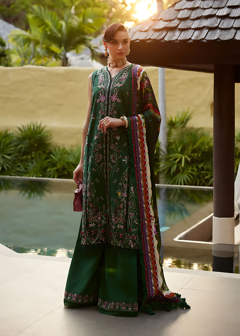 Pakistani Kanwal Malik Ariya Lawn Unstitched Three Piece - Green