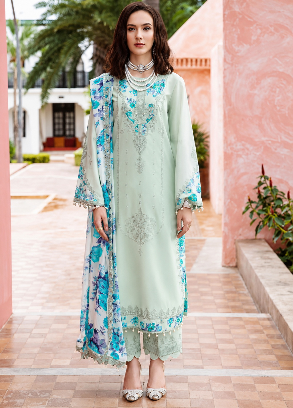 Pakistani Reem by Charizma Embroidered Unstitched Three Piece - Powder Blue