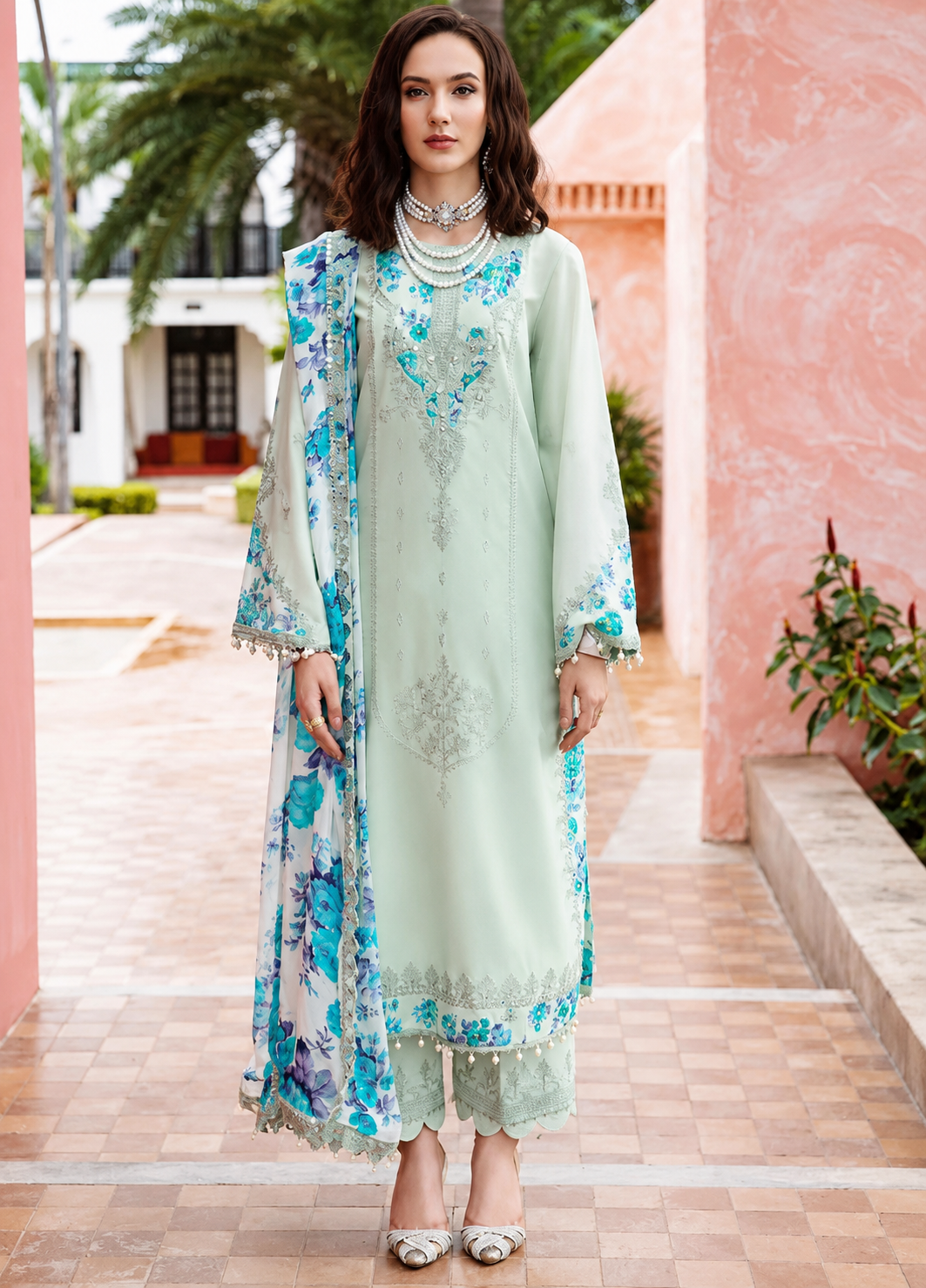 Pakistani Reem by Charizma Embroidered Unstitched Three Piece - Powder Blue