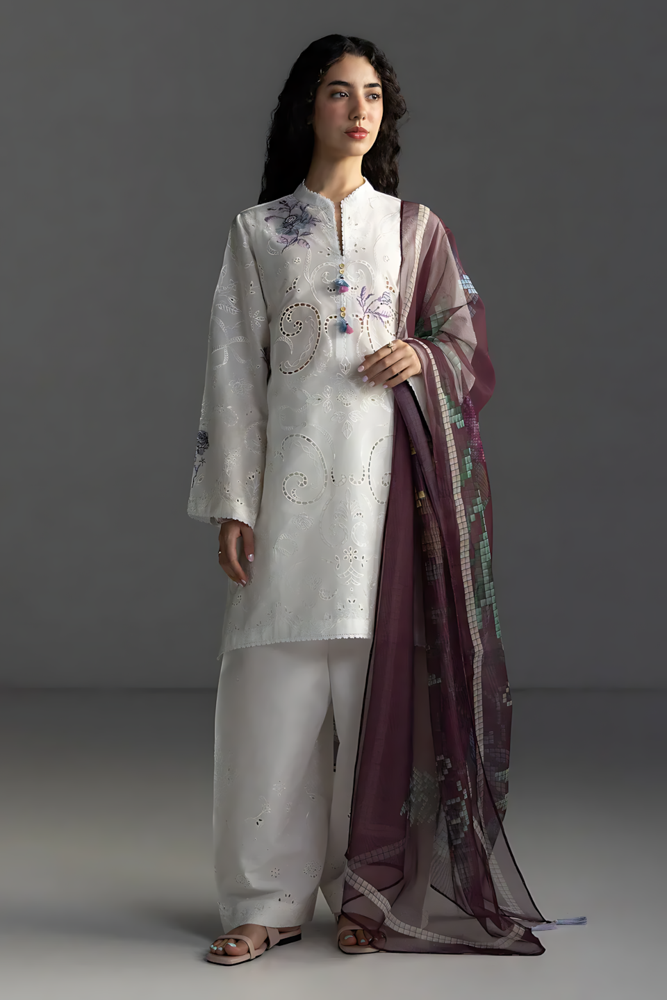Pakistani Zara Shahjahan Coco Lawn Unstitched Three Piece - White