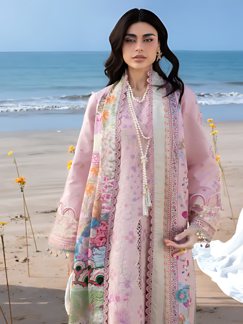 Pakistani Mahnur Sirene Lawn Unstitched Three Piece - Light Pink