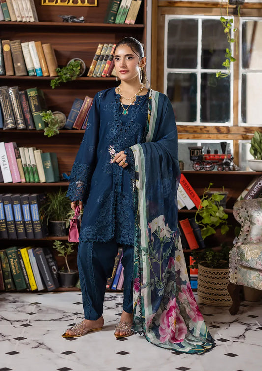 Pakistani Elaf Chikankari Embroidered Lawn Unstitched Three Piece - Serenaire