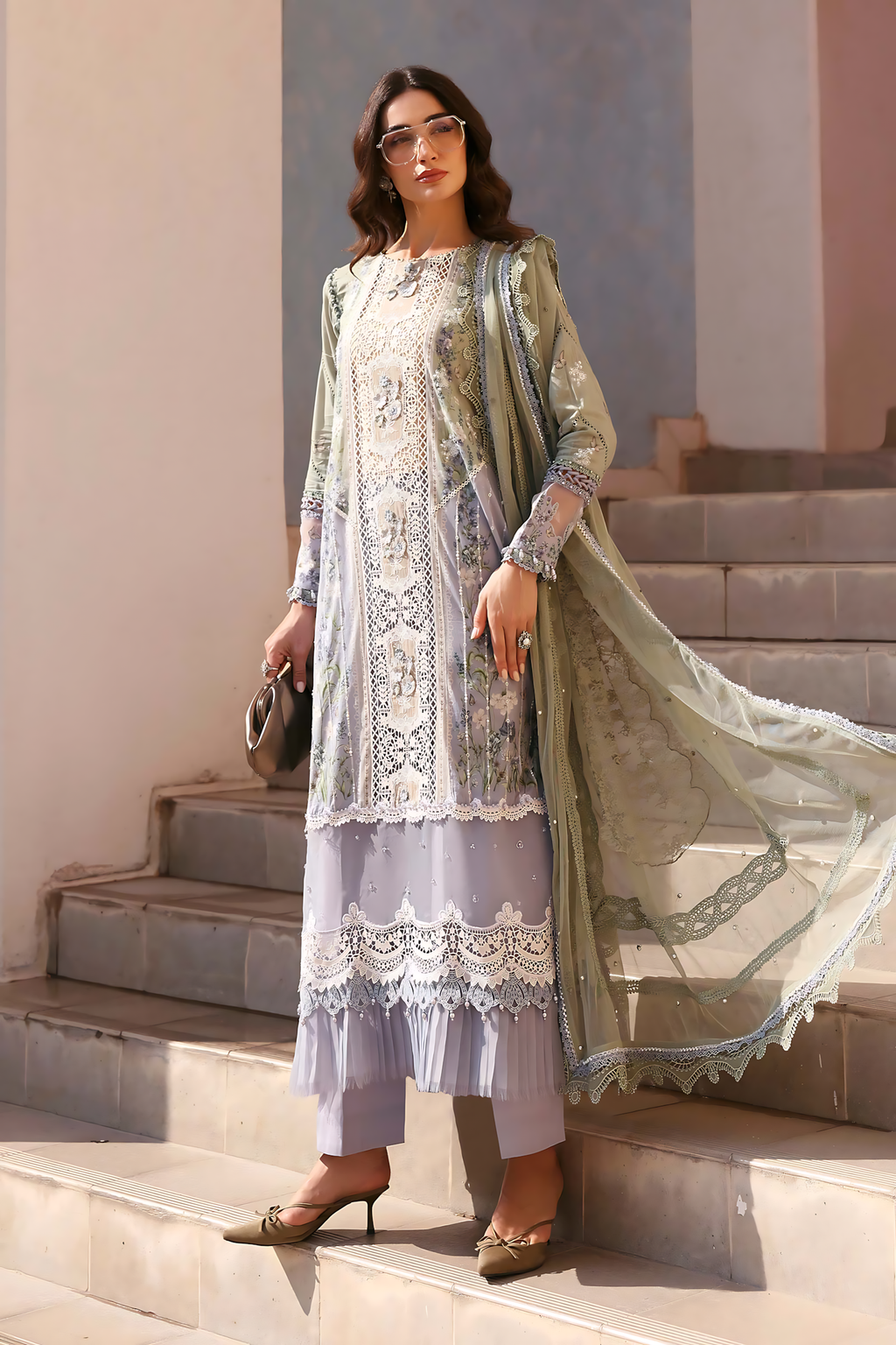 Pakistani Maria B Luxury Lawn Unstitched Three Piece - Sandstone