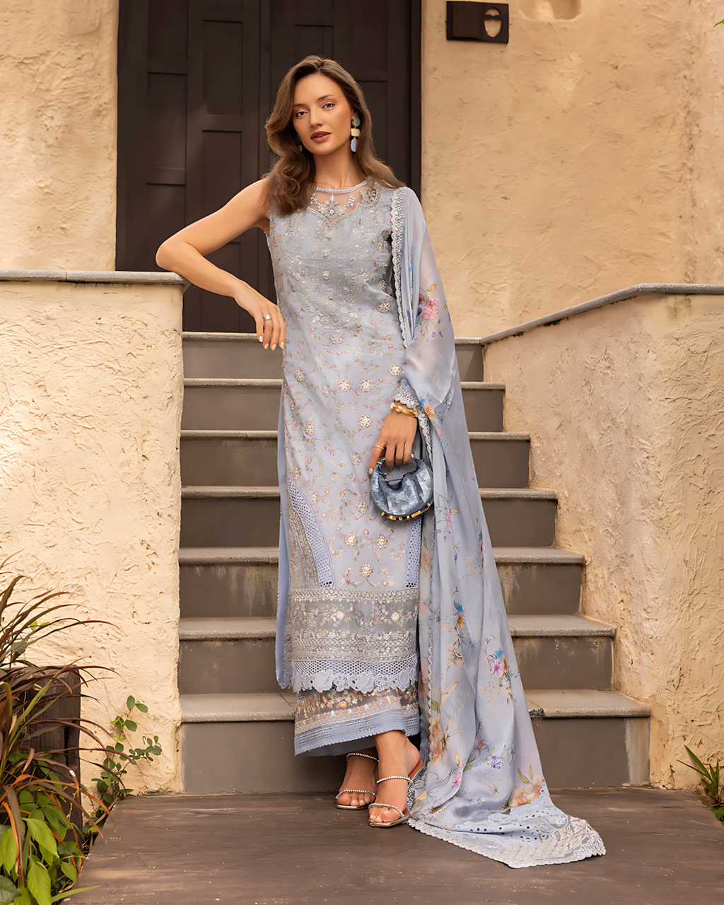 Pakistani Liana By Faiza Saqlain Unstitched Lawn Three Piece - Pastel Blue