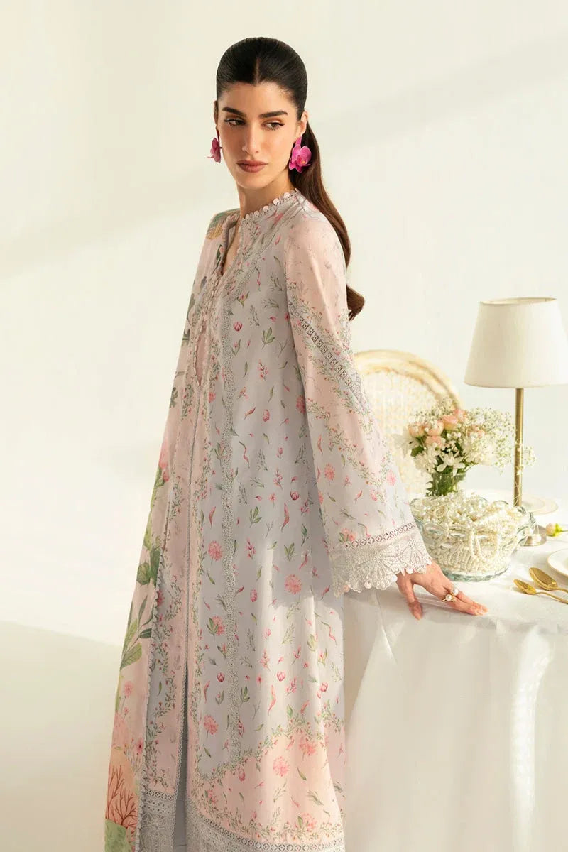 Pakistani Qalamkar QPrints Unstitched Printed Lawn Three Piece - Light Pink