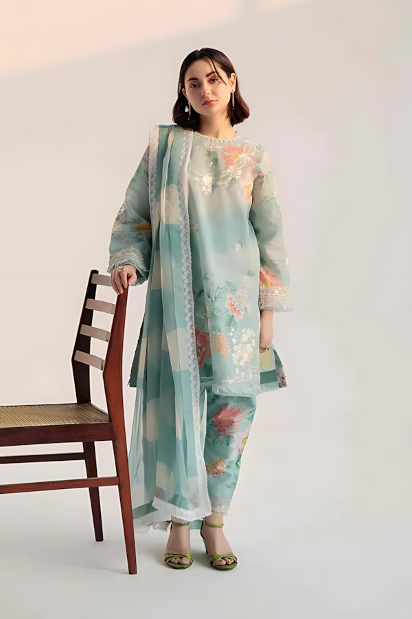 Pakistani Zara Shahjahan Coco Lawn Unstitched Three Piece - Powder Blue