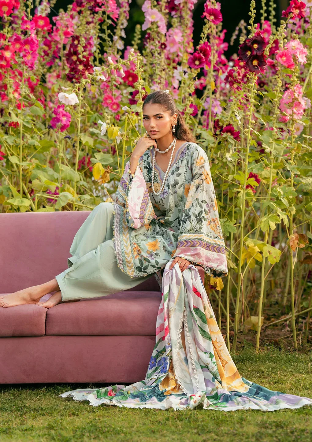 Pakistani Elaf Premium Digital Printed Unstitched Lawn Three Piece - Elaris