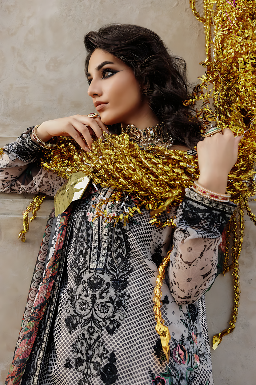 Pakistani Charizma Vasal Embroidered Unstitched Three Piece - Smoky Grey