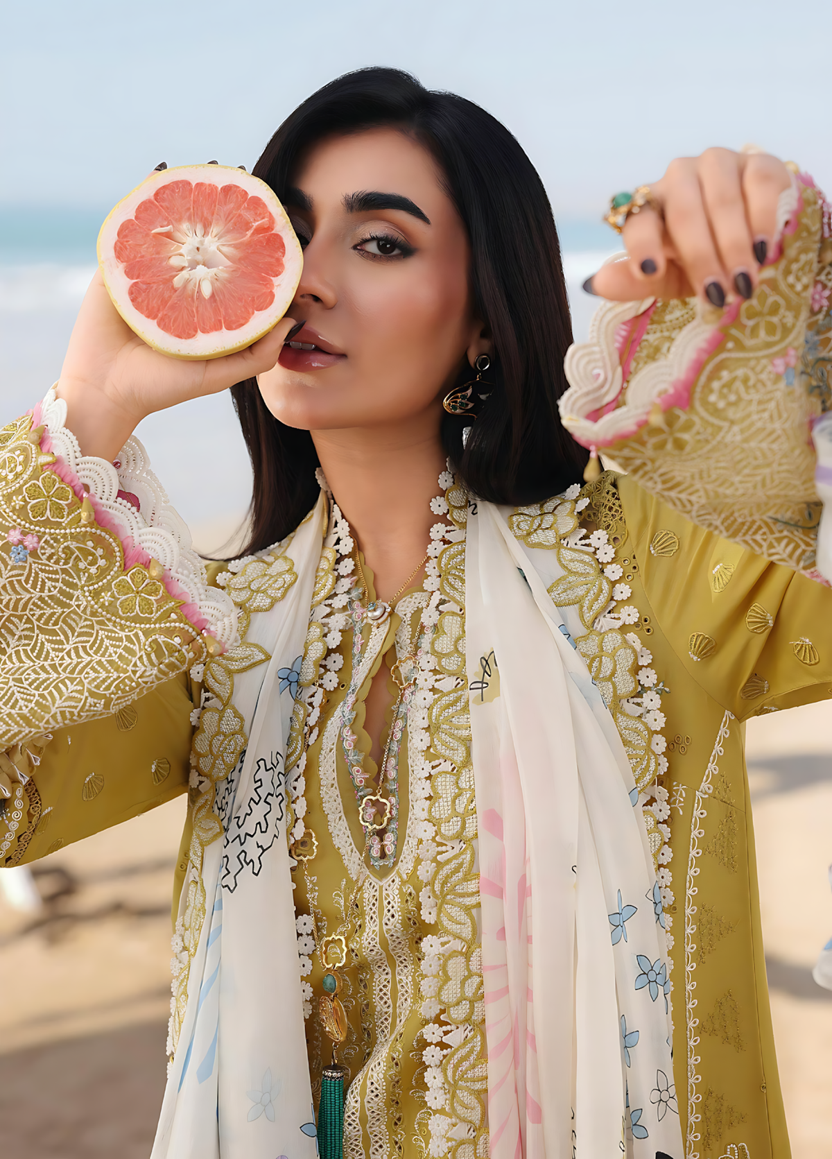 Pakistani Sahil by Qalamkar Lawn Unstitched Three Piece - Mustard