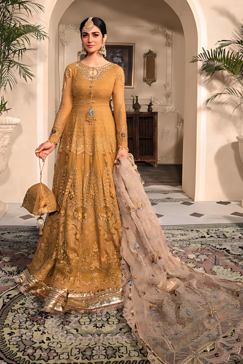 Pakistani Maria B Chiffon Unstitched Three Piece - Dull Orange