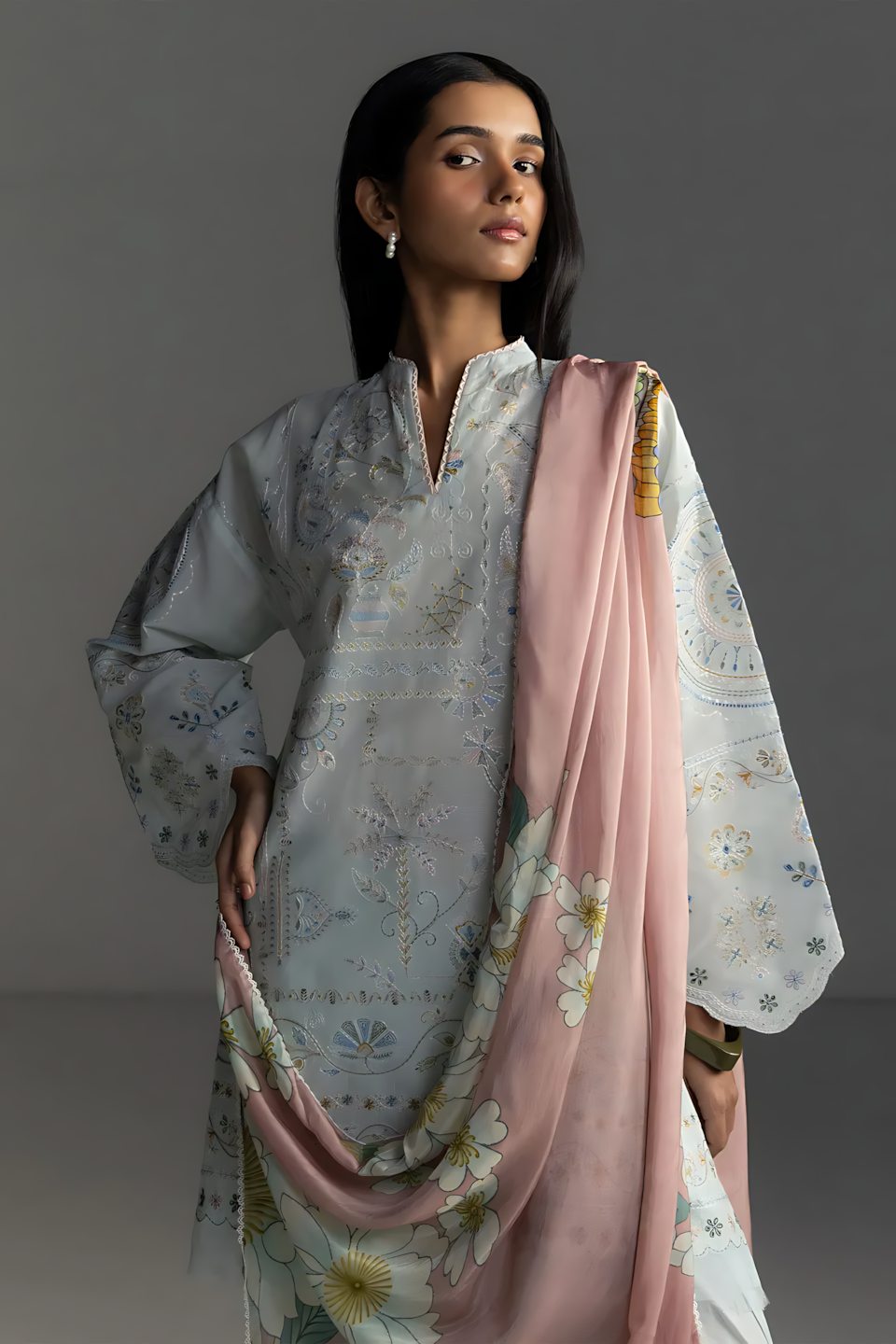 Pakistani Zara Shahjahan Coco Lawn Unstitched Three Piece - Sky Blue