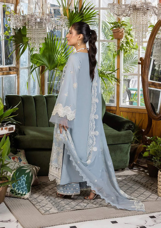 Pakistani Elaf Chikankari Embroidered Lawn Unstitched Three Piece - Sky Dream