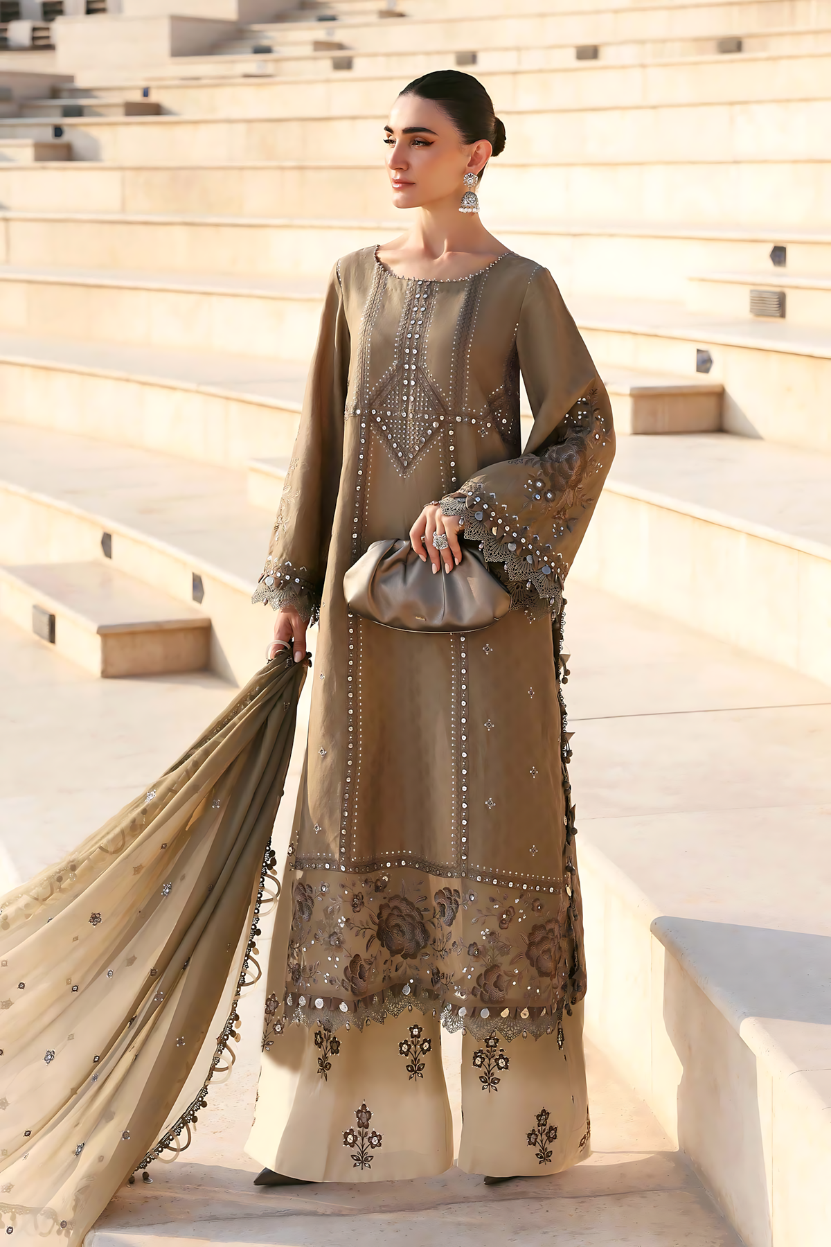 Pakistani Maria B Luxury Lawn Unstitched Three Piece - Old Copper