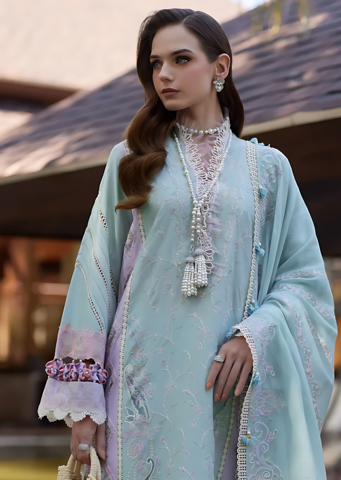 Pakistani Kanwal Malik Ariya Lawn Unstitched Three Piece - Sea Mist