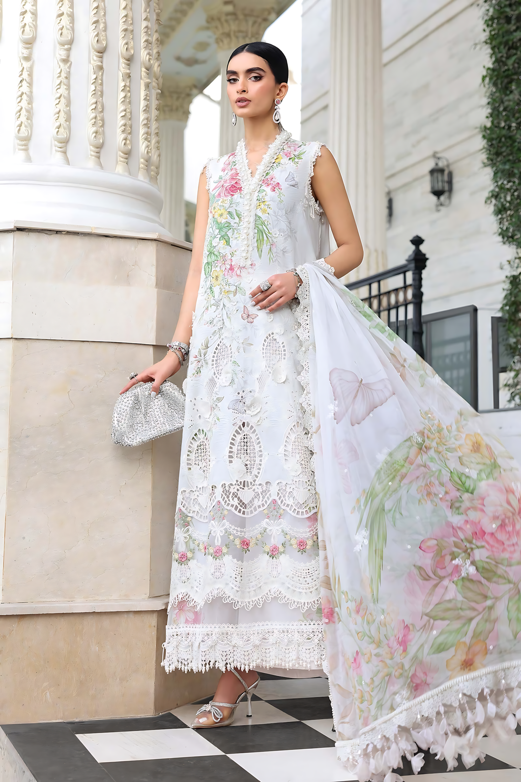 Pakistani Maria B Lawn Unstitched Three Piece - Off White