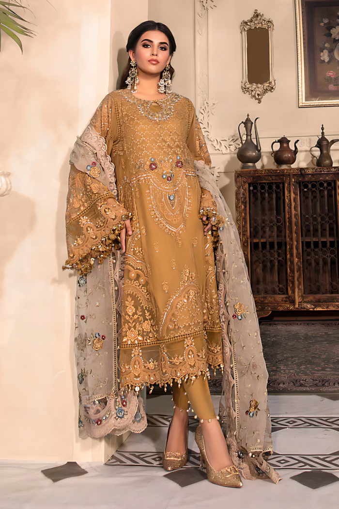 Pakistani Maria B Chiffon Unstitched Three Piece - Dull Orange