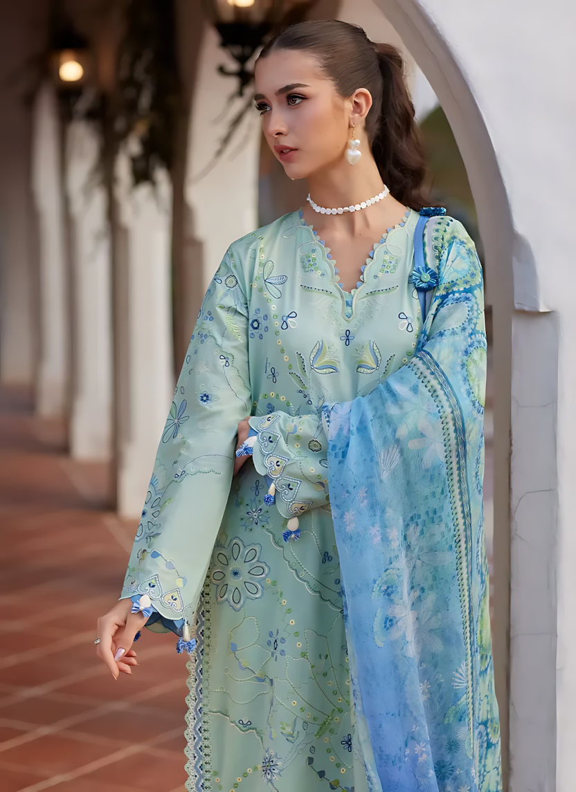 Pakistani Farah Talib Aziz Lawn Unstitched Three Piece - Teal Blue