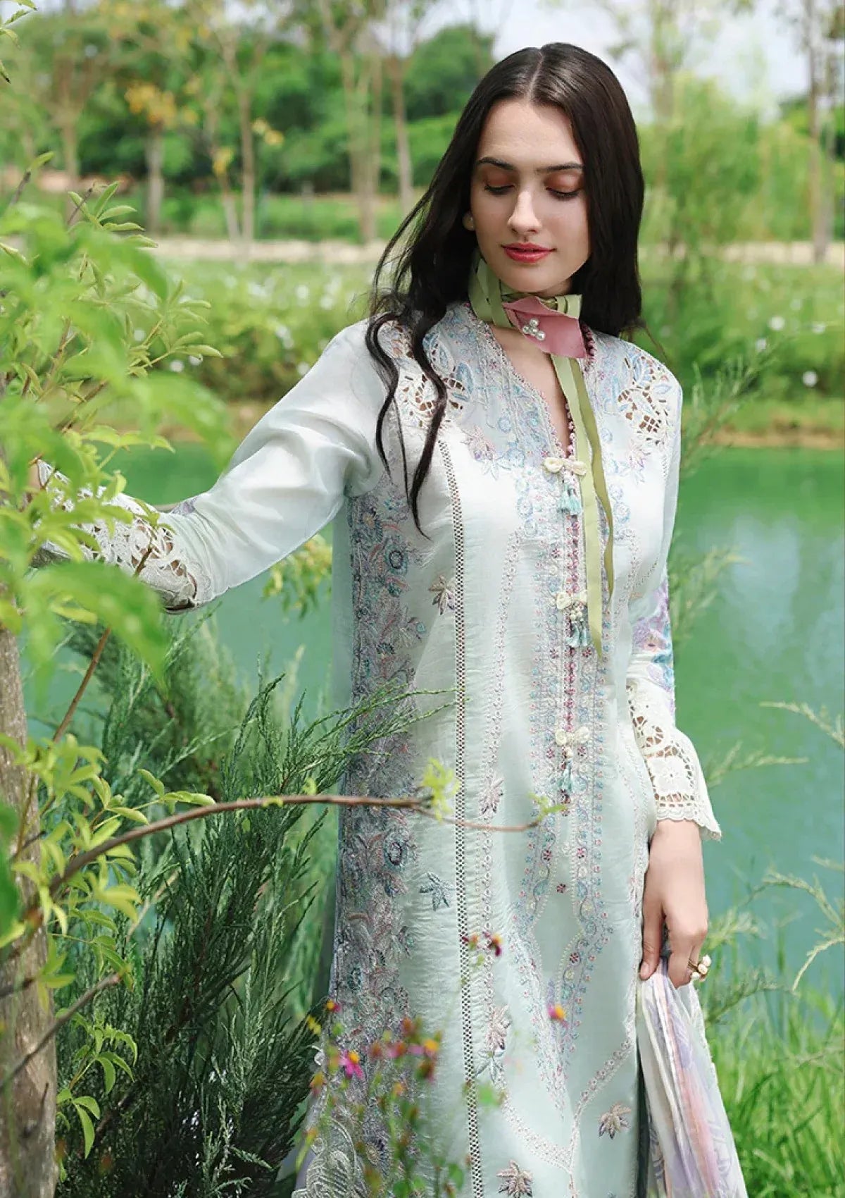 Pakistani Chikankari Embroidered Lawn Three Piece Suit - Mint Green