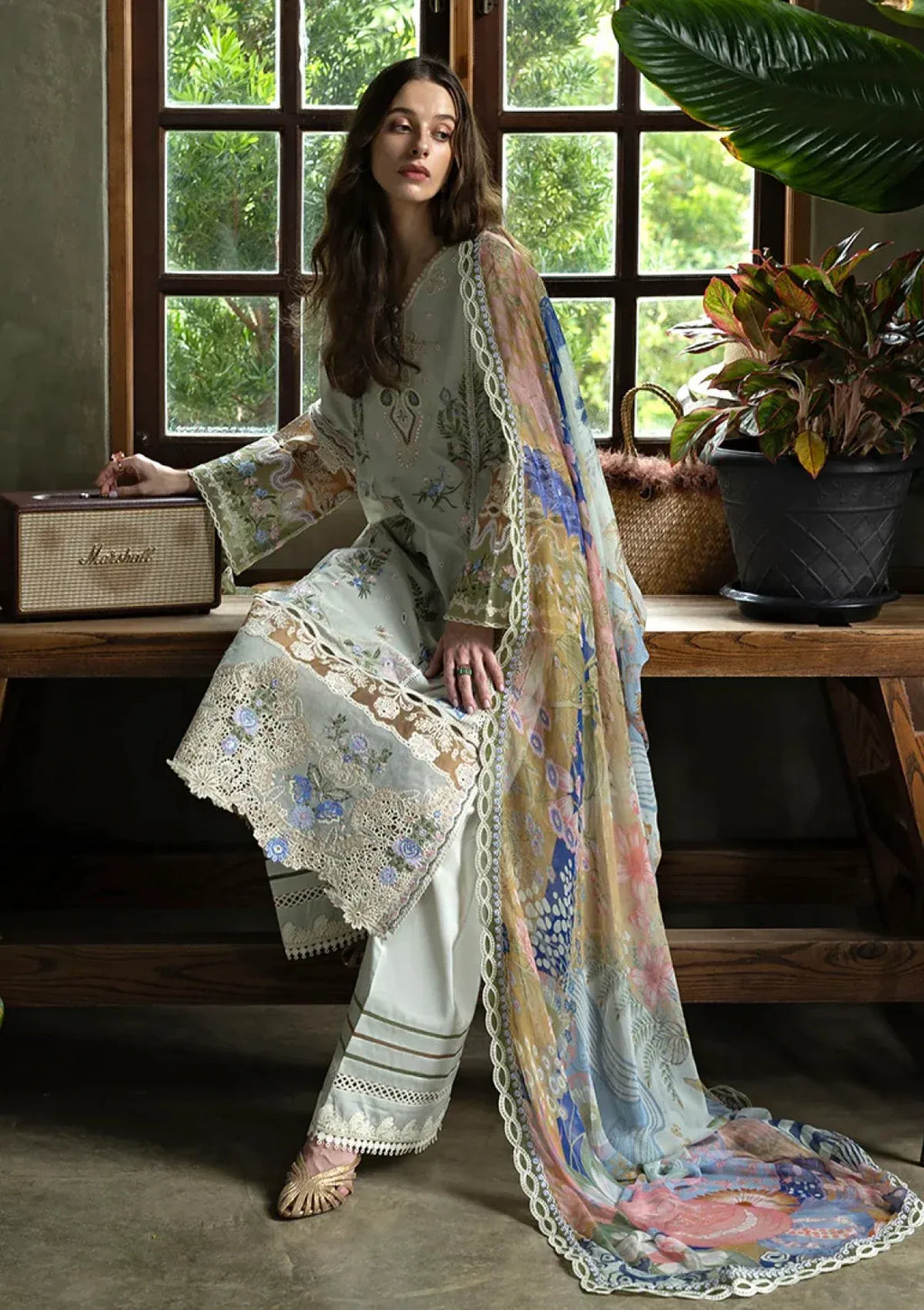 Pakistani Eastern Lawn Three Piece Suit - Mint Green