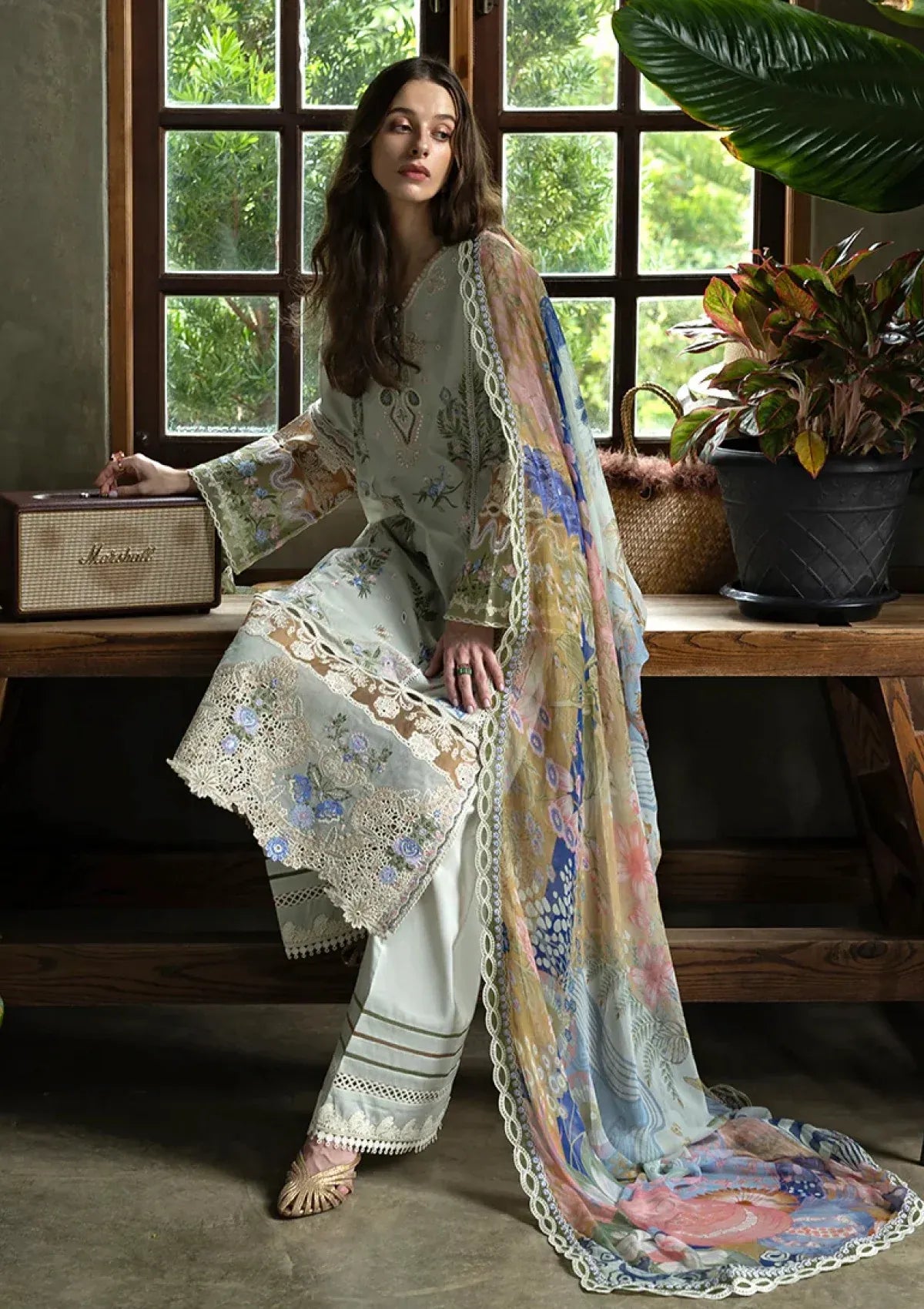 Pakistani Eastern Lawn Three Piece Suit - Mint Green
