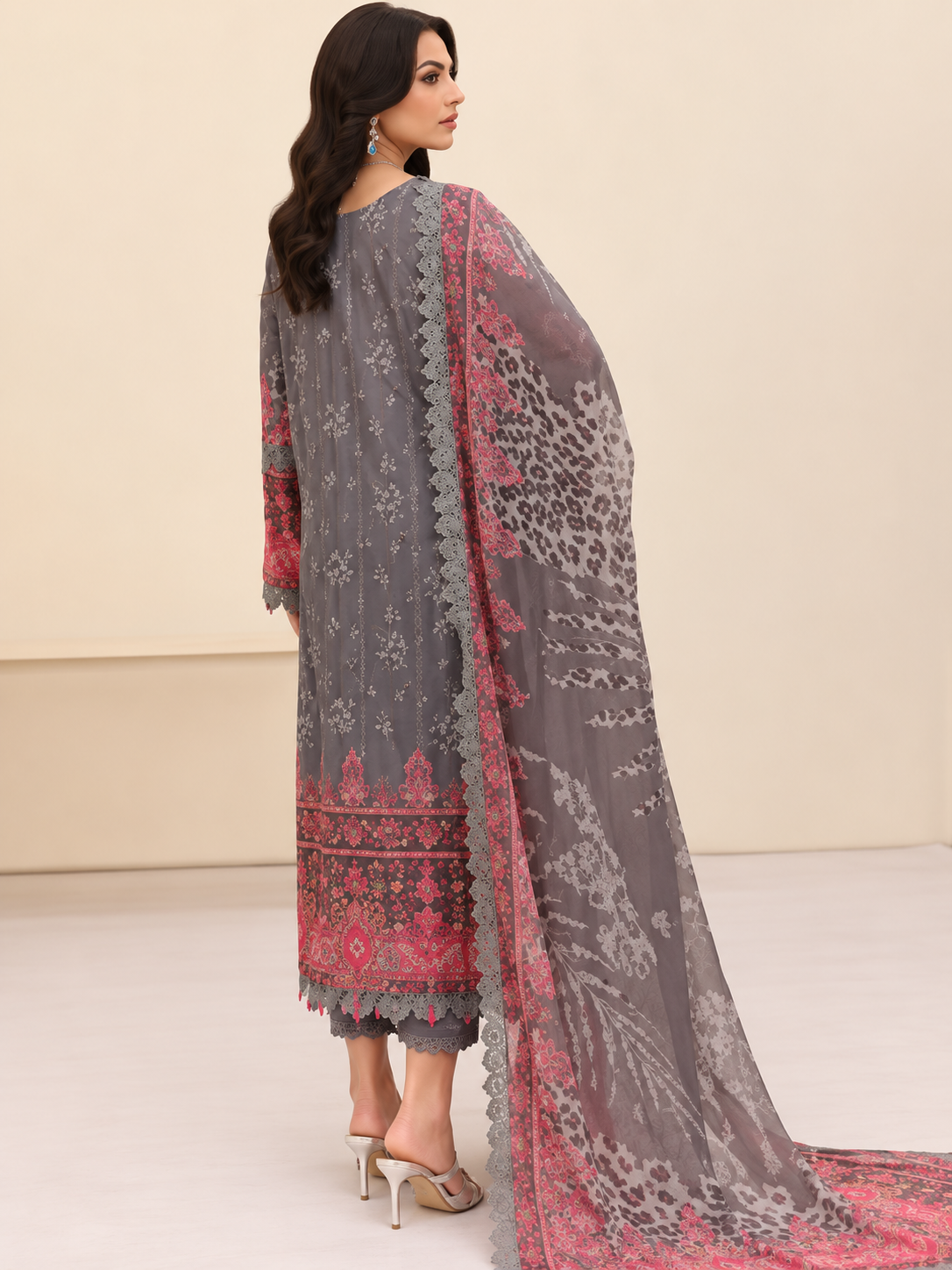 Pakistani Charizma Embroidered Lawn Three Piece - Carbon Grey