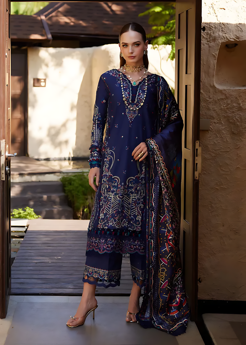 Pakistani Kanwal Malik Ariya Lawn Unstitched Three Piece - Hippie Blue