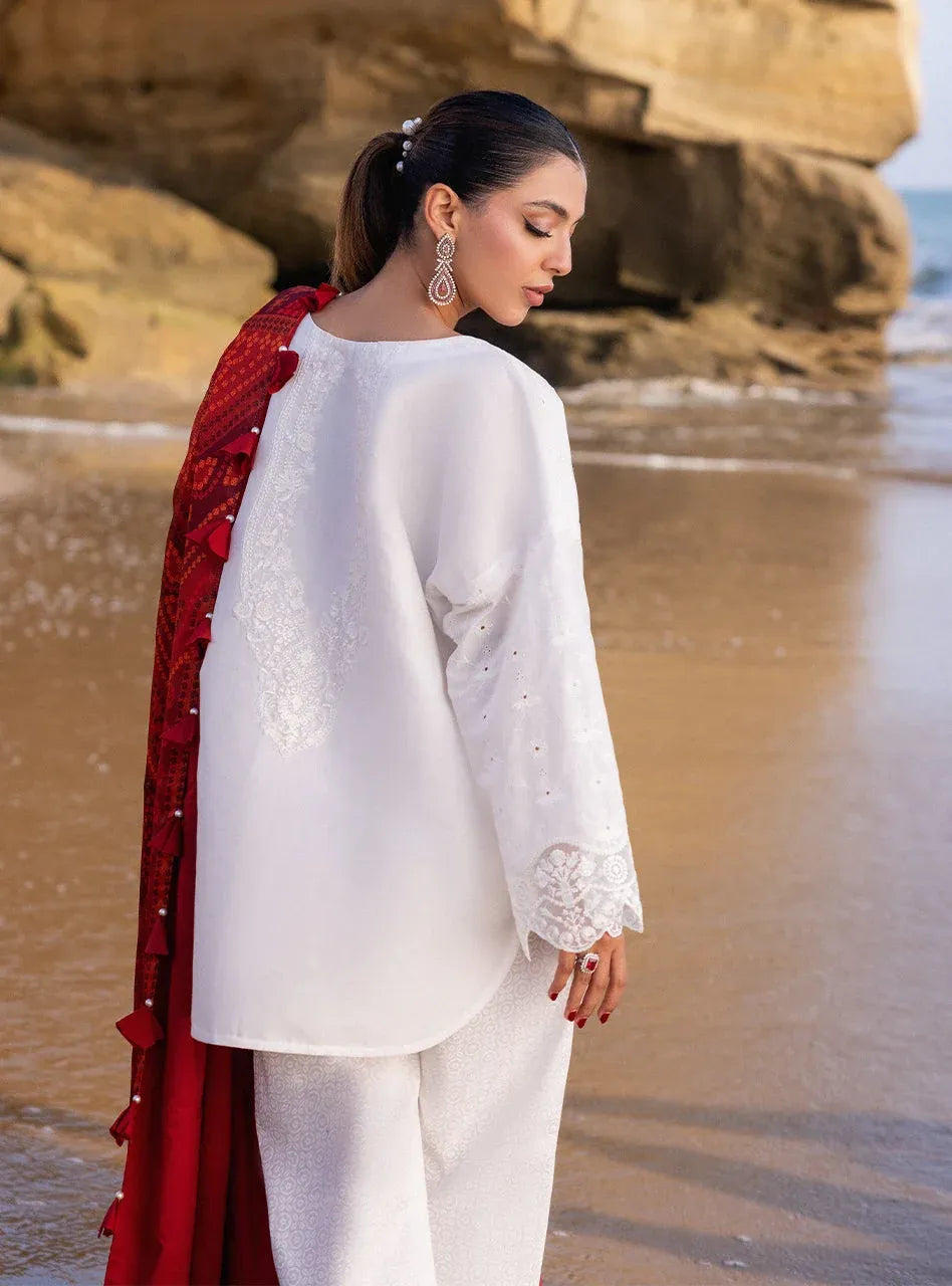 Pakistani Embroidered Unstitched Three Piece - White