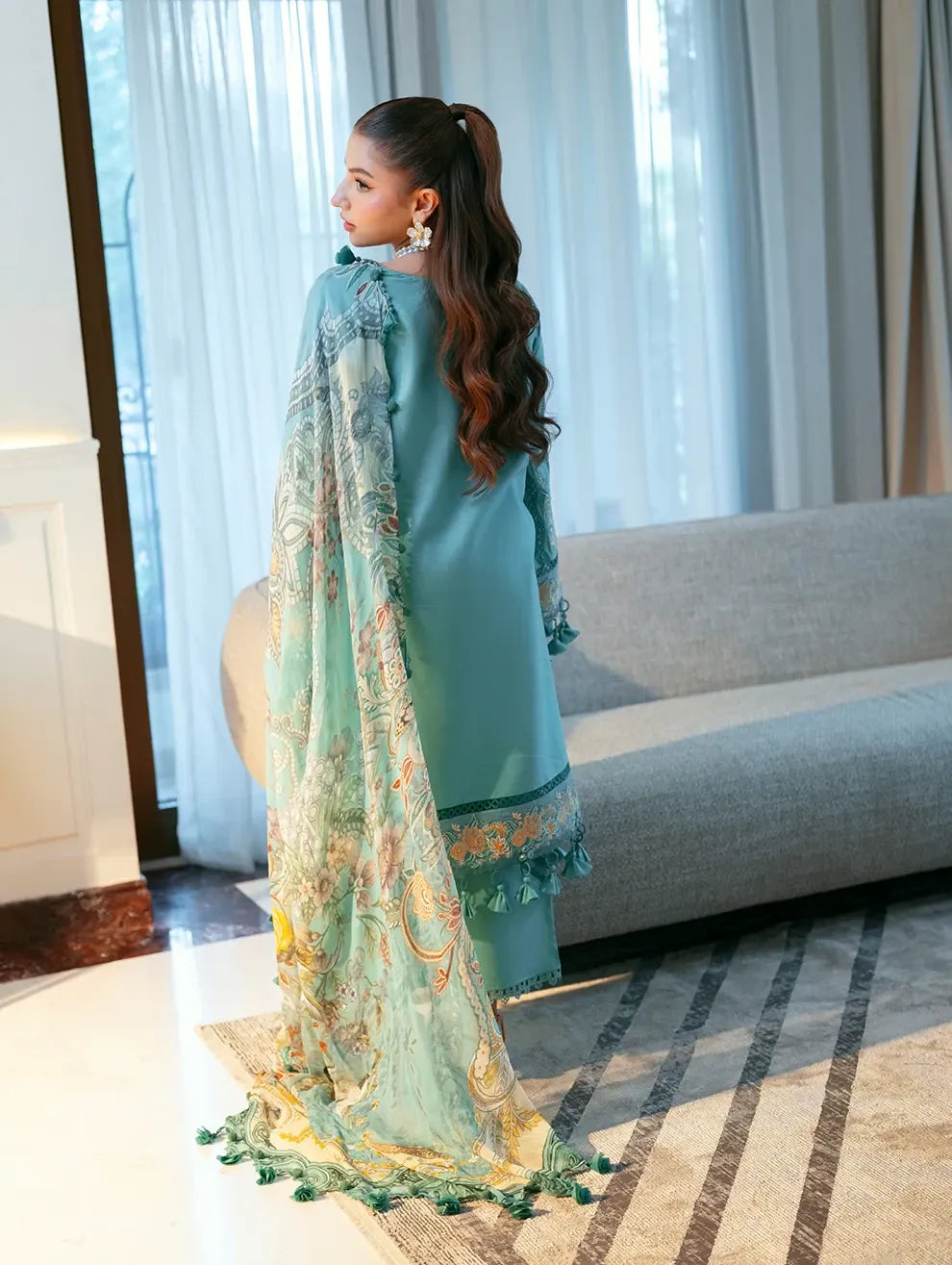 Pakistani Jade Ombre Starlet Unstitched Three Piece - Dusty Teal