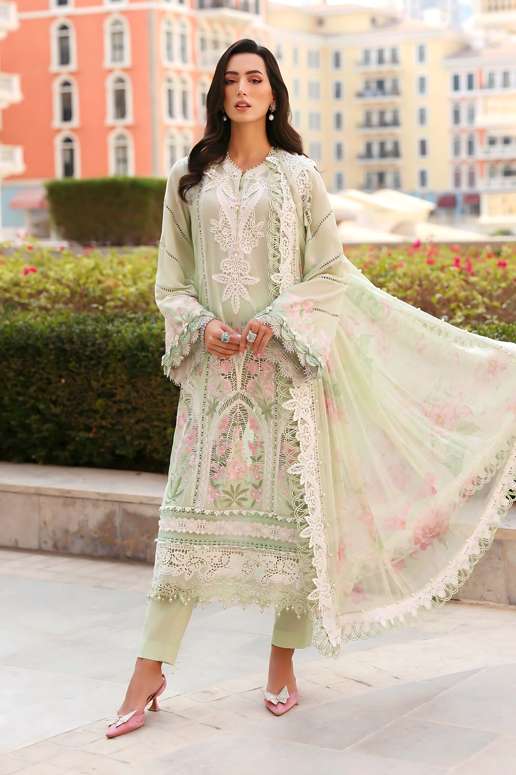 Pakistani Maria B Luxury Lawn Unstitched Three Piece - Soft Amber