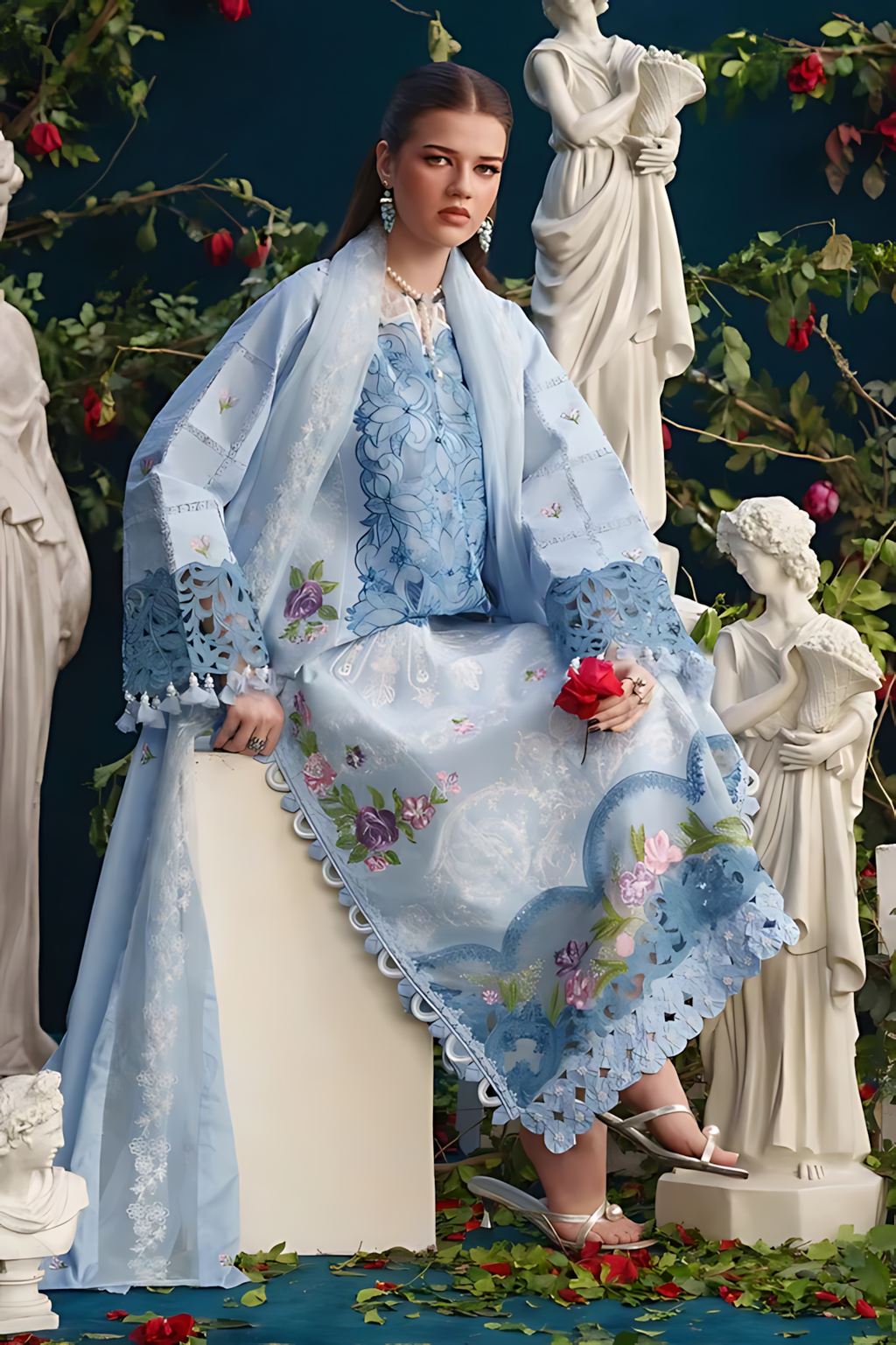 Pakistani Parishay Unstitched Lawn Three Piece - Blue Yonder