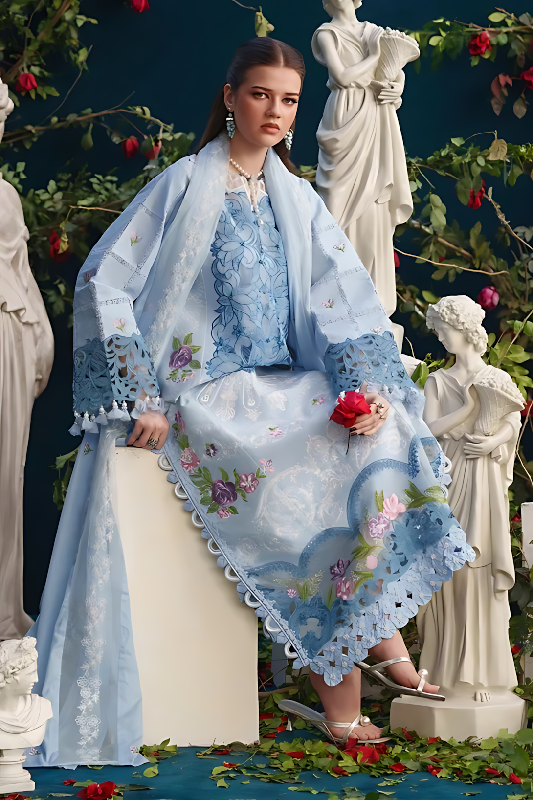 Pakistani Parishay Unstitched Lawn Three Piece - Blue Yonder