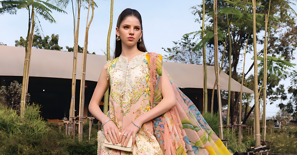 Pakistani M.Print by Maria B Lawn Unstitched Three Piece - Light Peach
