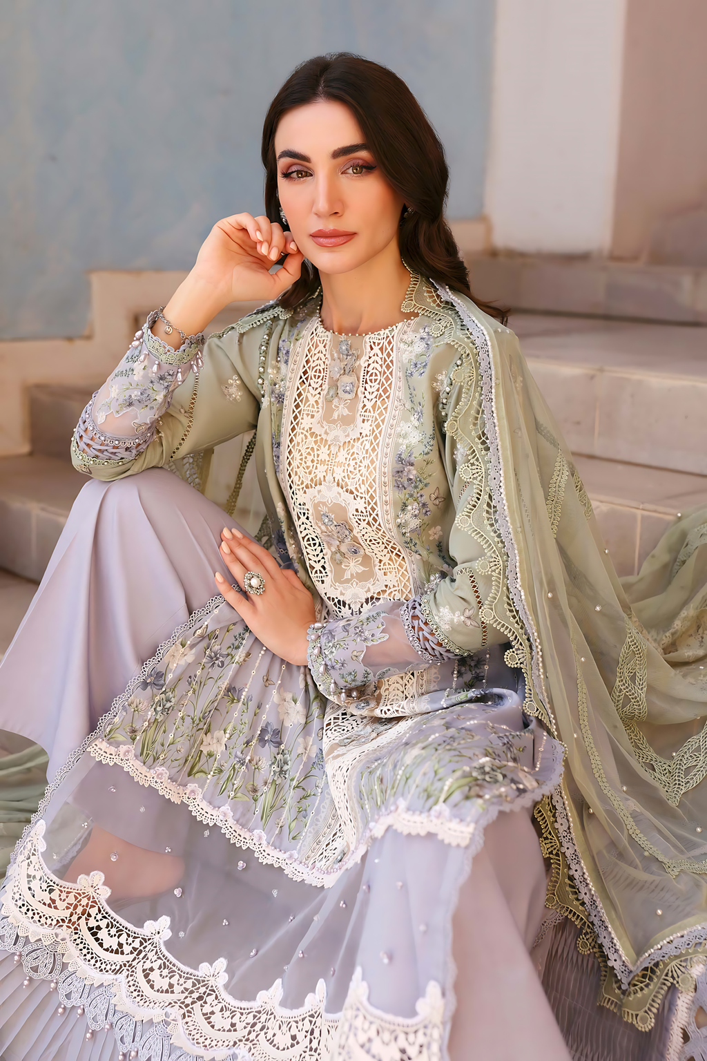 Pakistani Maria B Luxury Lawn Unstitched Three Piece - Sandstone