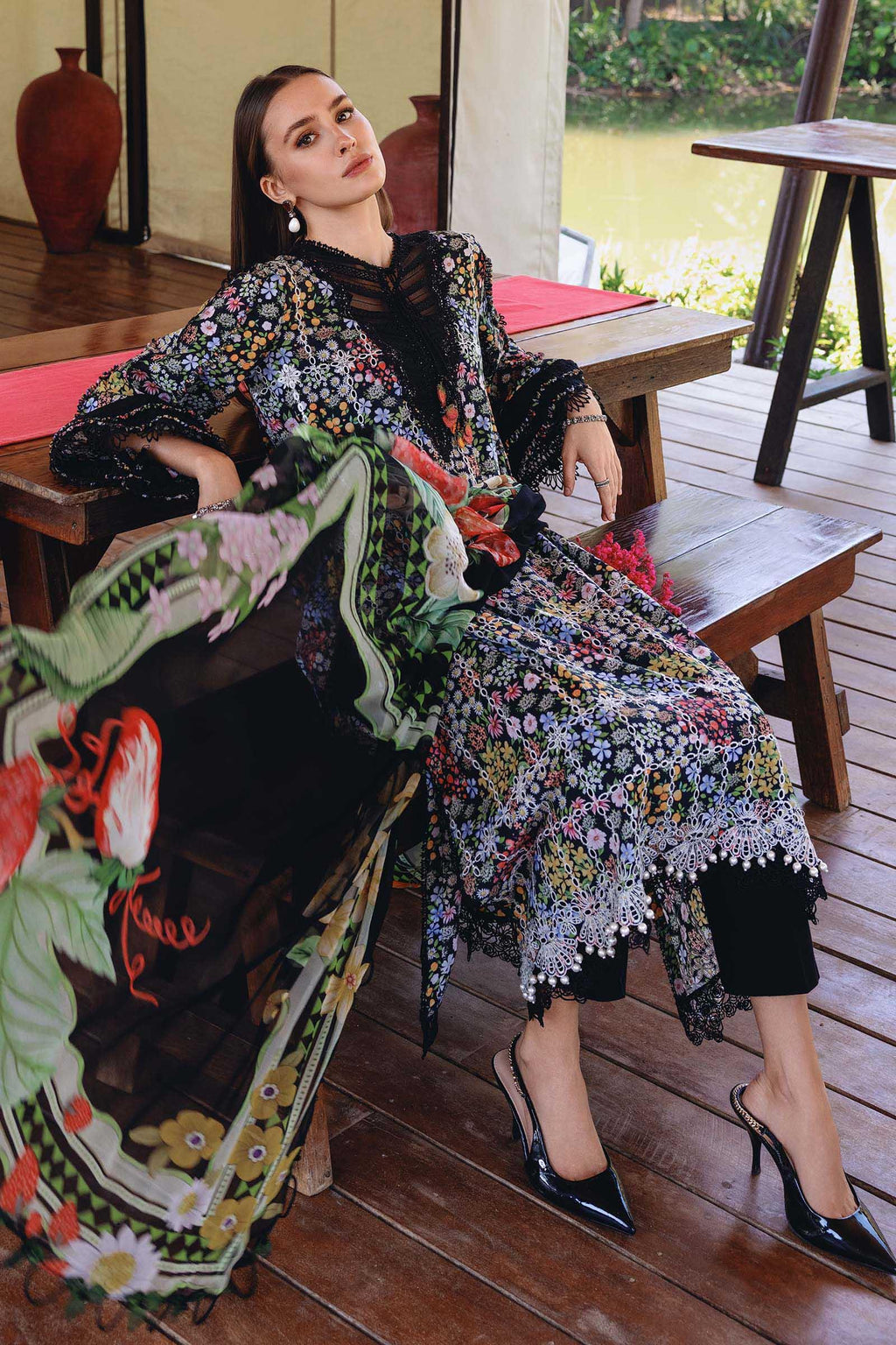 Pakistani M.Print by Maria B Lawn Unstitched Three Piece - Black