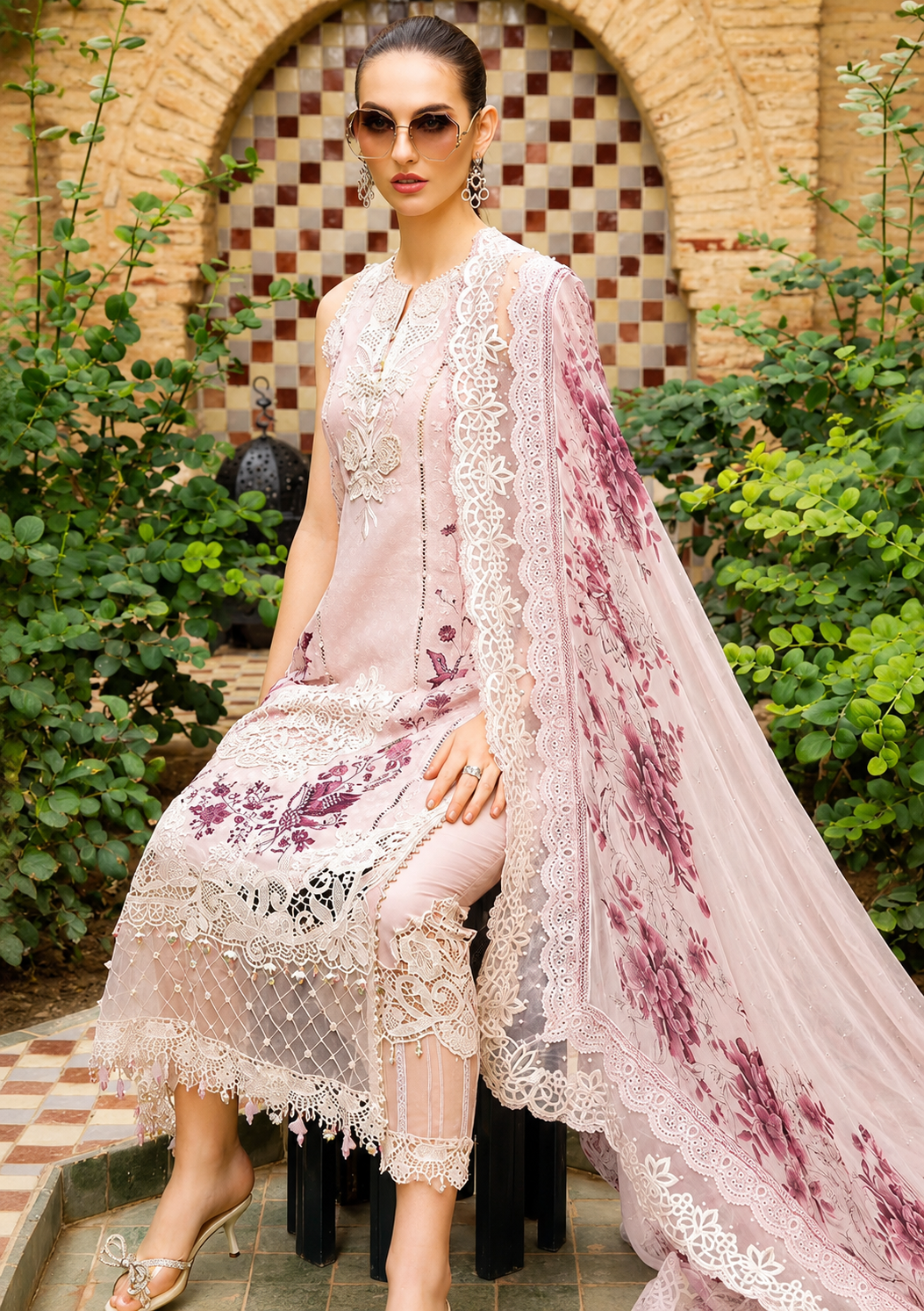 Pakistani Maria B Lawn Unstitched Three Piece - Pastel Pink