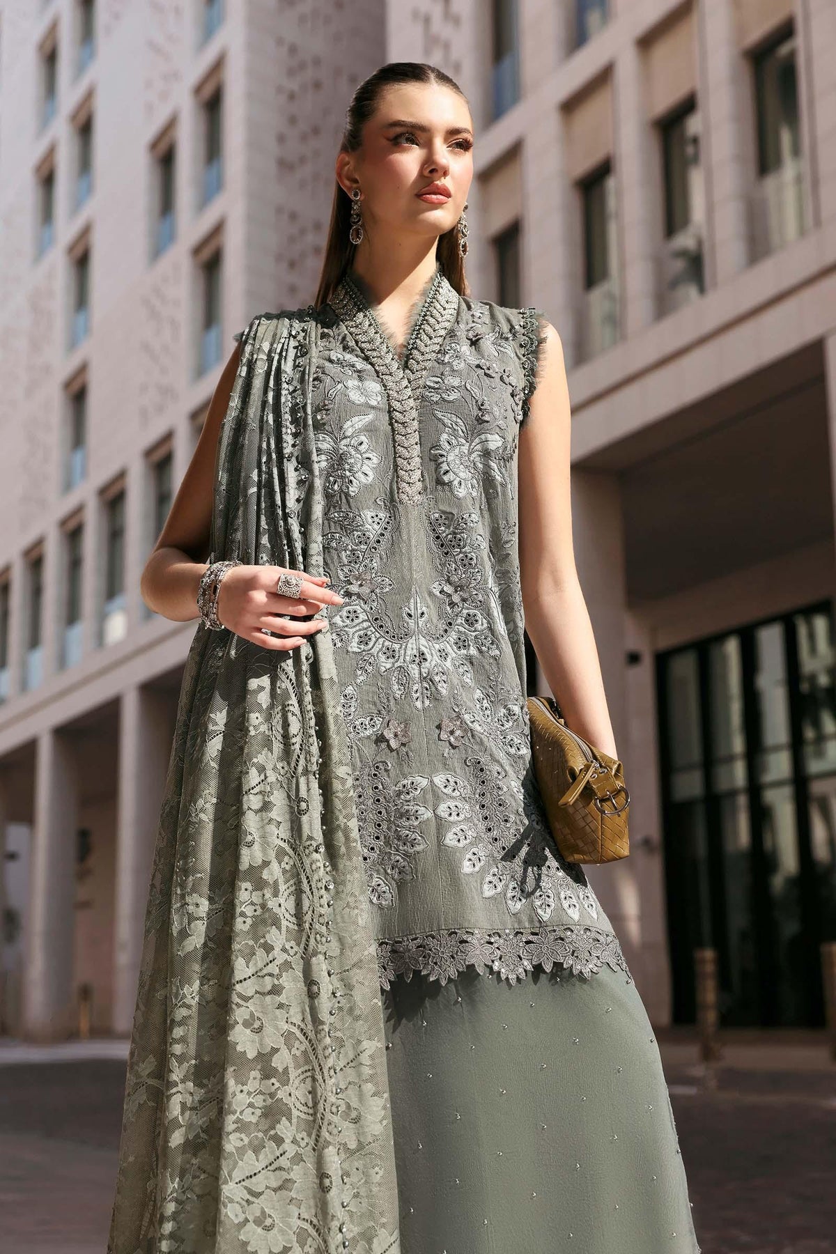 Pakistani Maria B Luxury Lawn Unstitched Three Piece - Friar Grey