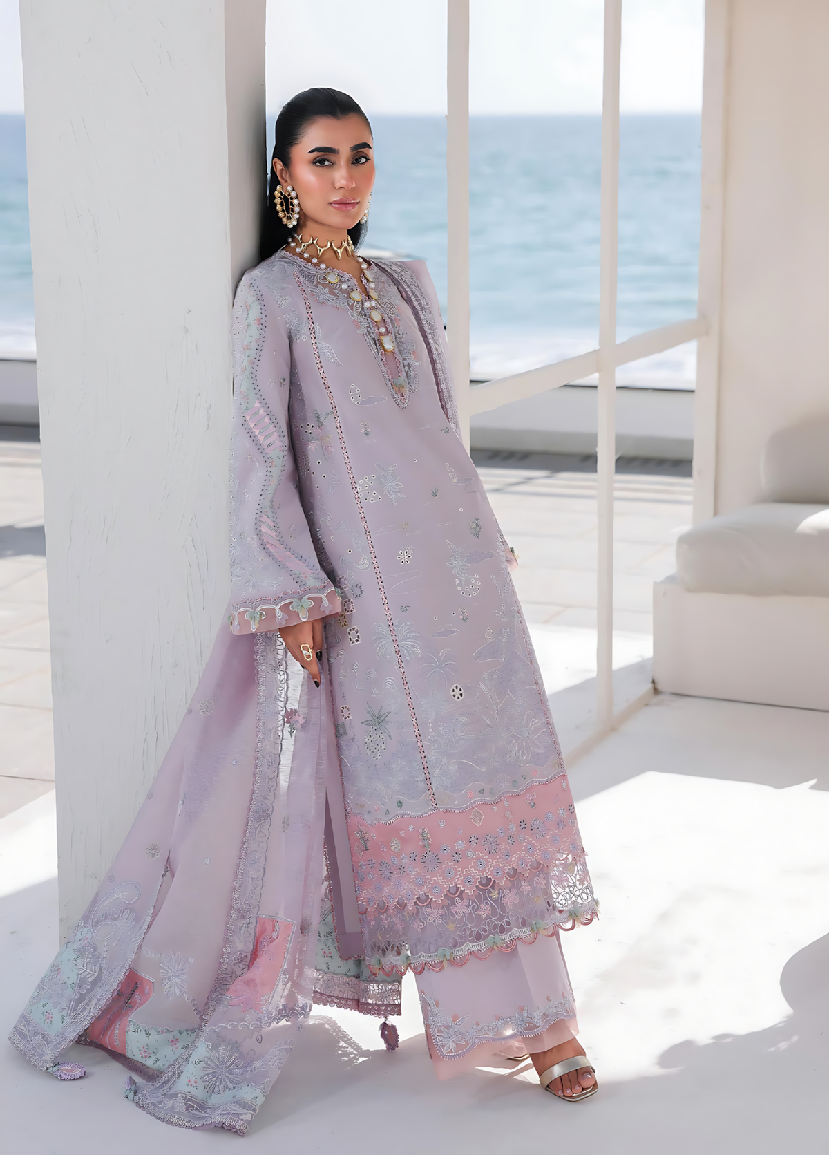 Pakistani Sahil by Qalamkar Lawn Unstitched Three Piece - Light Purple