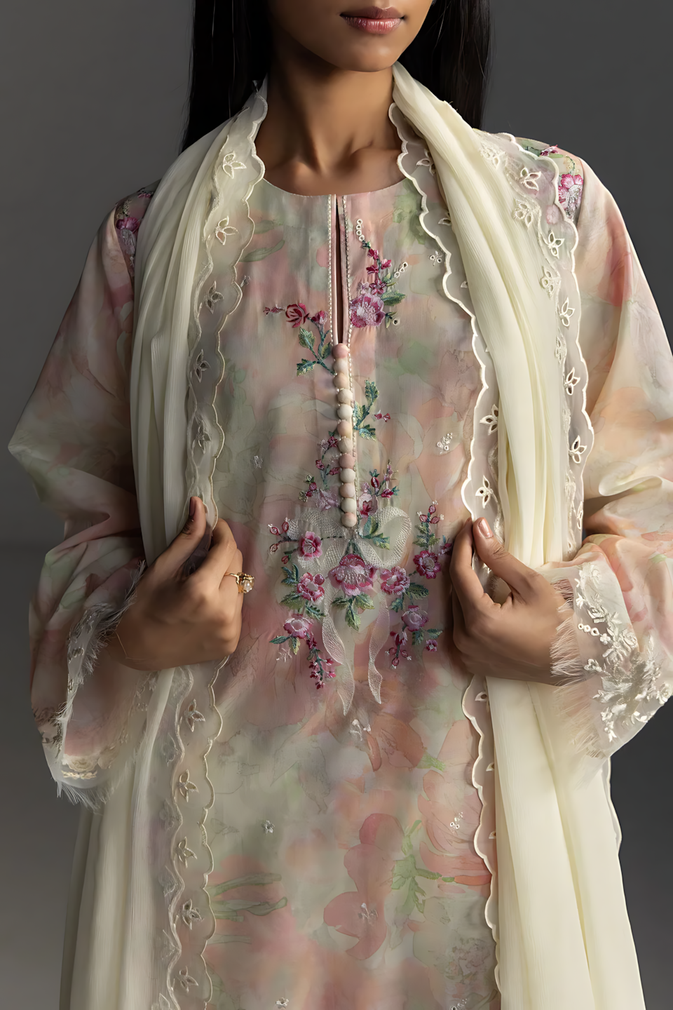 Pakistani Zara Shahjahan Coco Lawn Unstitched Three Piece - Pale Taupe