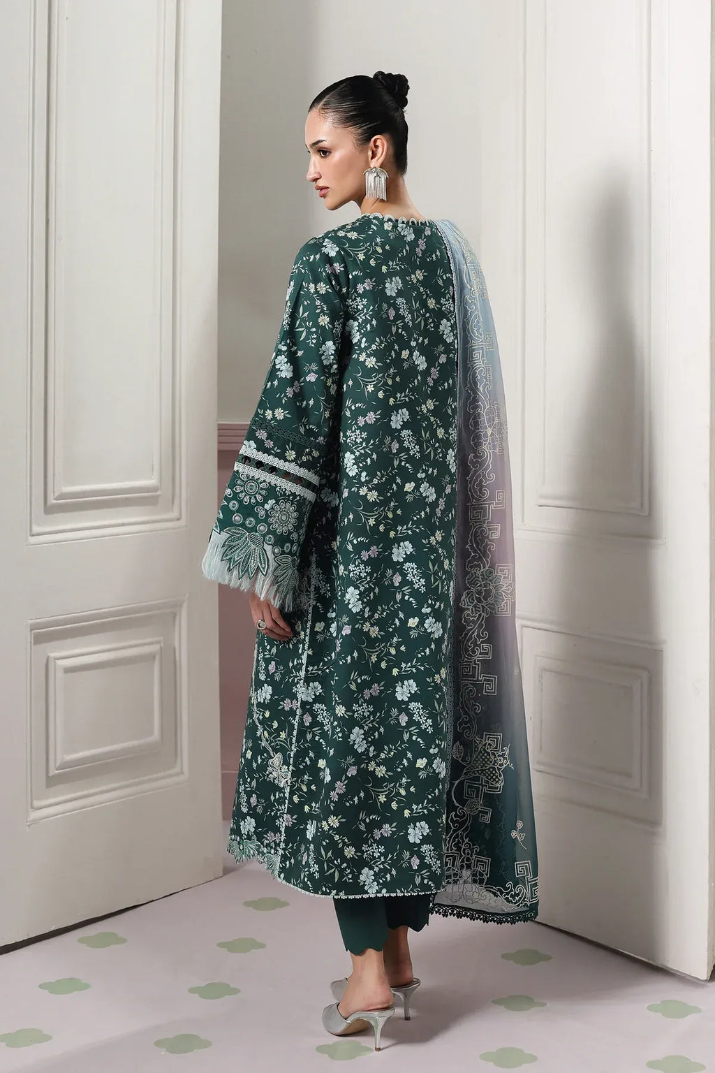 Pakistani Digital Printed & Embroidered Lawn Unstitched Three Piece - Gable Green